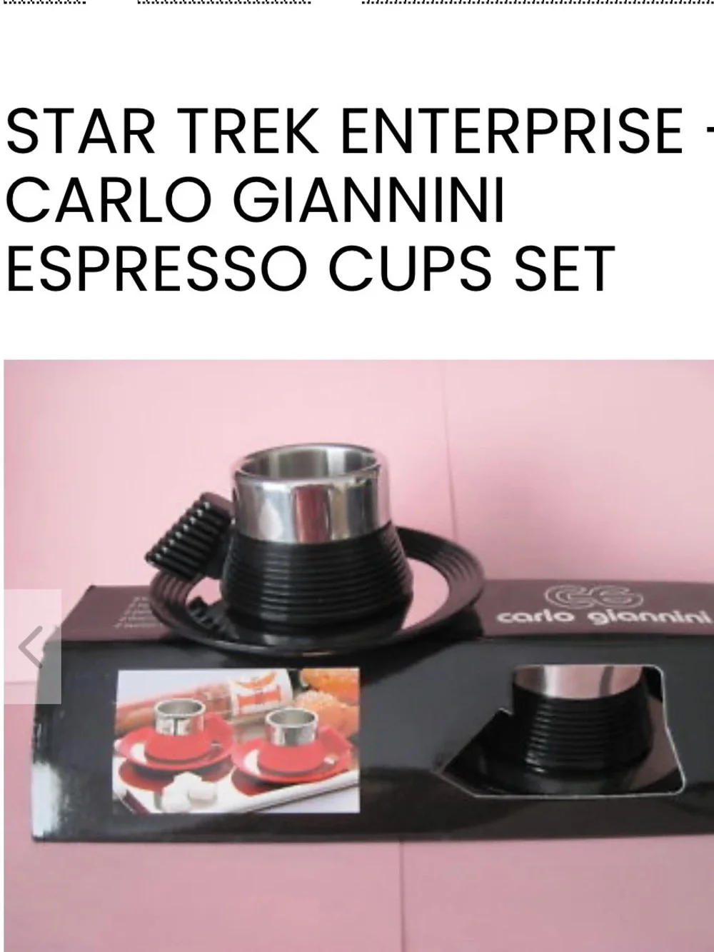 Star Trek Carlo Giannini NWT Vintage Black and Metal Espresso Cup and Saucer Set